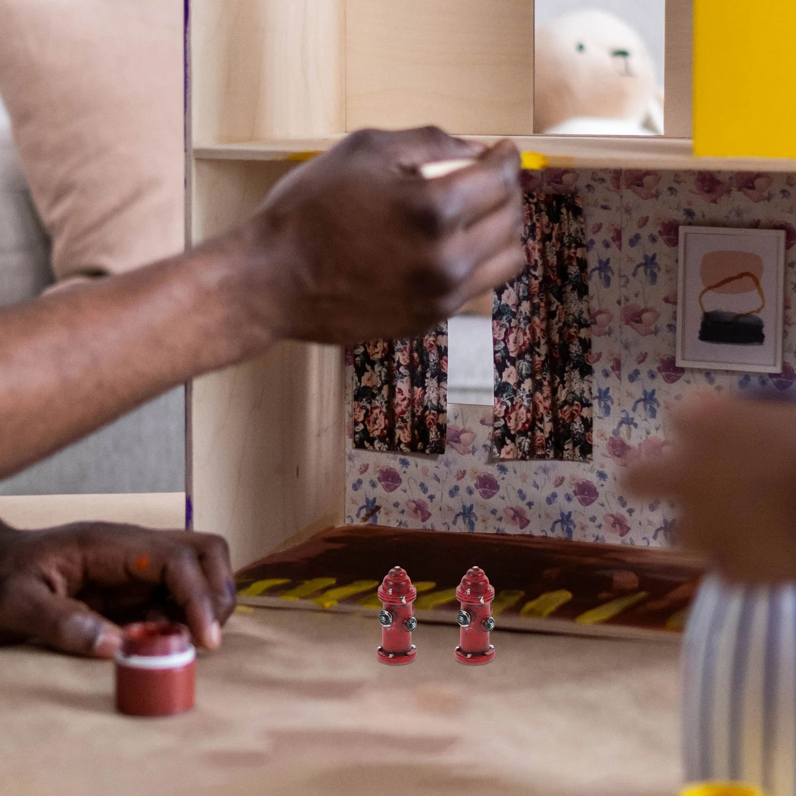 

2 Pcs Fire Hydrant Accessory Firefighting Miniature Decor for Firefighter Dog Pee Statue Micro Landscape Home