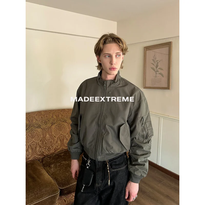 

[EME] Retro Minimalist Daily Commute Casual Boxy Short Wide Fit Stand Collar Flight Jacket for Men and Women