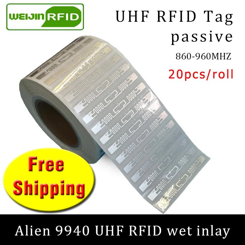 UHF RFID tag sticker Alien 9940 wet inlay 915m868 860-960mhz Higgs9 EPC 6C 20pcs free shipping self-adhesive passive RFID label