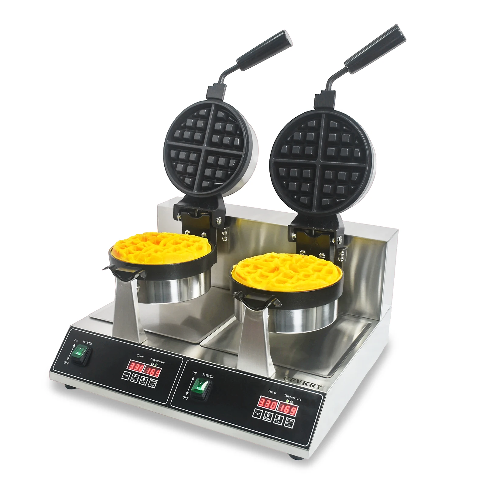 Commercial New 2400W Double-headed Belgian Waffle  Non-Stick Stainless Steel Touch Control Timer for Breakfast Pancakes