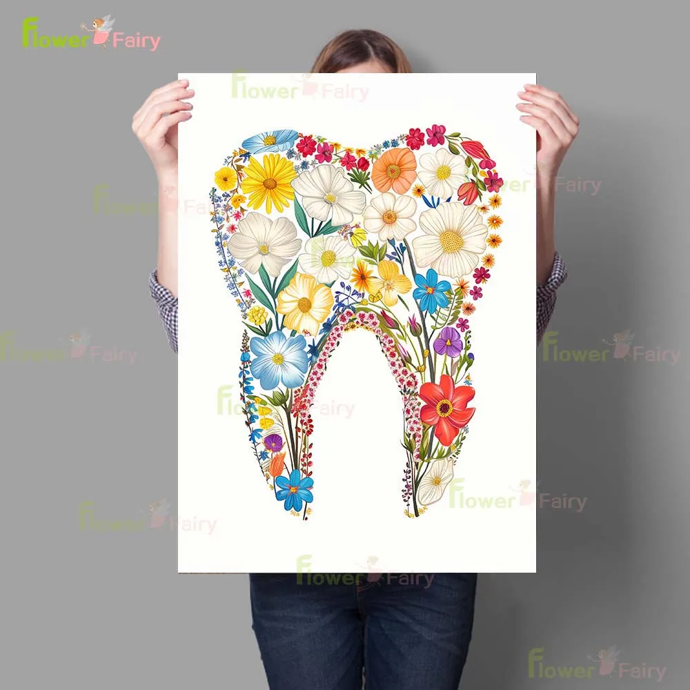 Flowers Tooth Teeth Clinic Dentist Dentistry Poster Wall Art Canvas Painting Decor Wall Pictures For Living Room Unframed