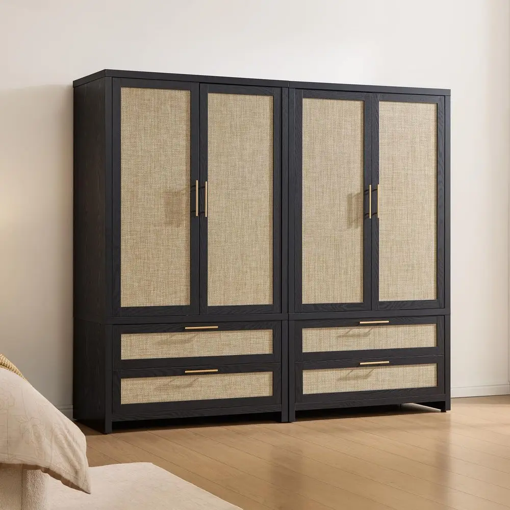 

Larger Armoire Wardrobe Closet, 71 Tall Rattan Wardrobe Closet Cabinet with Storage and 2 Drawers, Boho Armoire Clothes Organiz