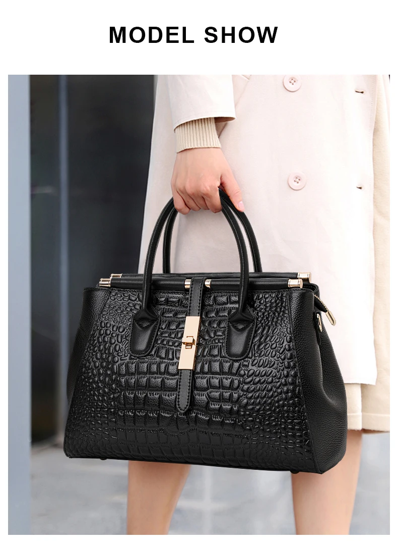 Aidrani Damenhandtasche aus echtem Leder, modisches Krokodilmuster-Design, hochwertige Luxus-Rindsledertasche mit großem Fassungsvermögen – Detail 1