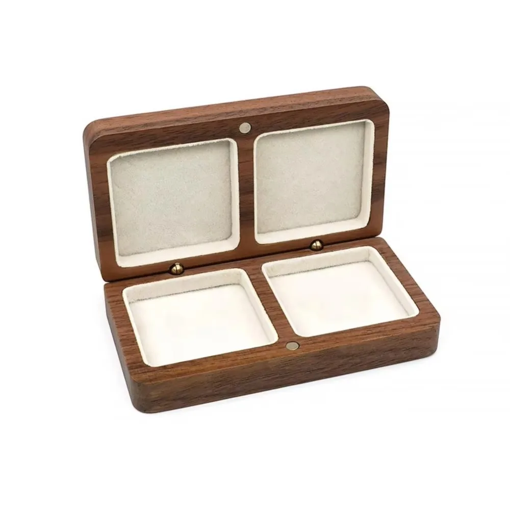 

Wooden Couple Ring Box Double Seat Large Capacity Ring Bearer Box Jewelry Organizer Display Holder Rings Gift Box Travel Packing