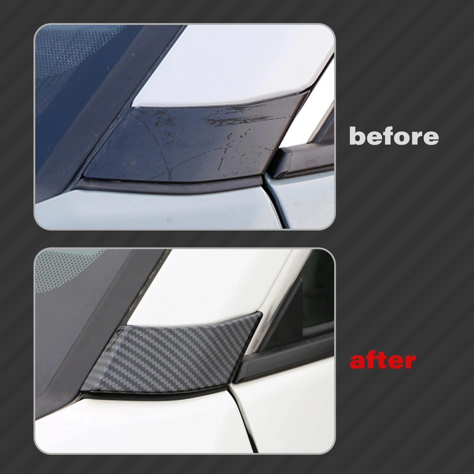 2pcs Carbon Fiber Style Exterior Front Side Door Window A Pillar Cover Molding Trim For Toyota RAV4 2019 2020 2021 2022 2023