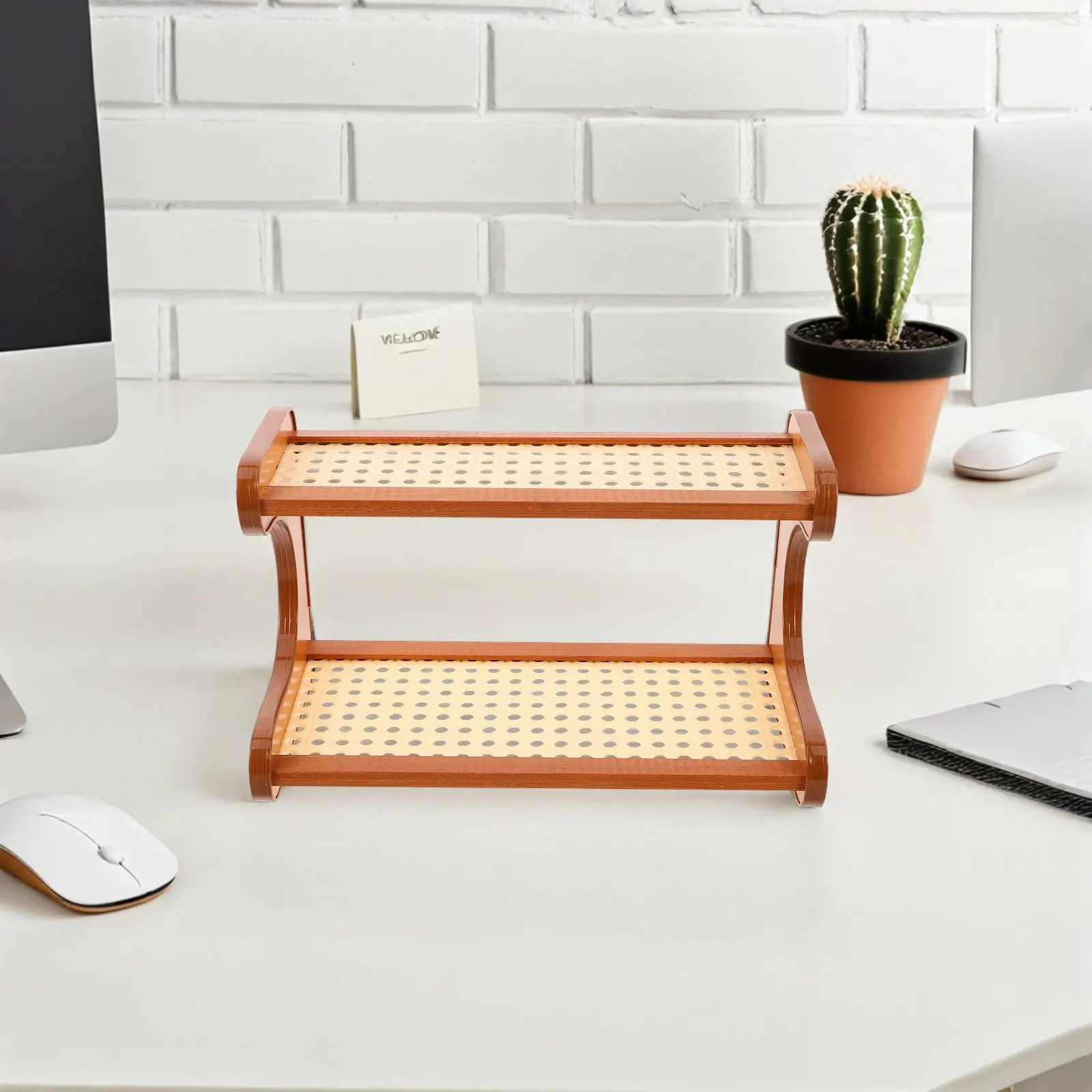 Desktop Organizer Rack Two Tier Sturdy Bamboo Plastic Rattan Mdf Shelf for Desk Corner Office Dorm Kitchen Display Storage