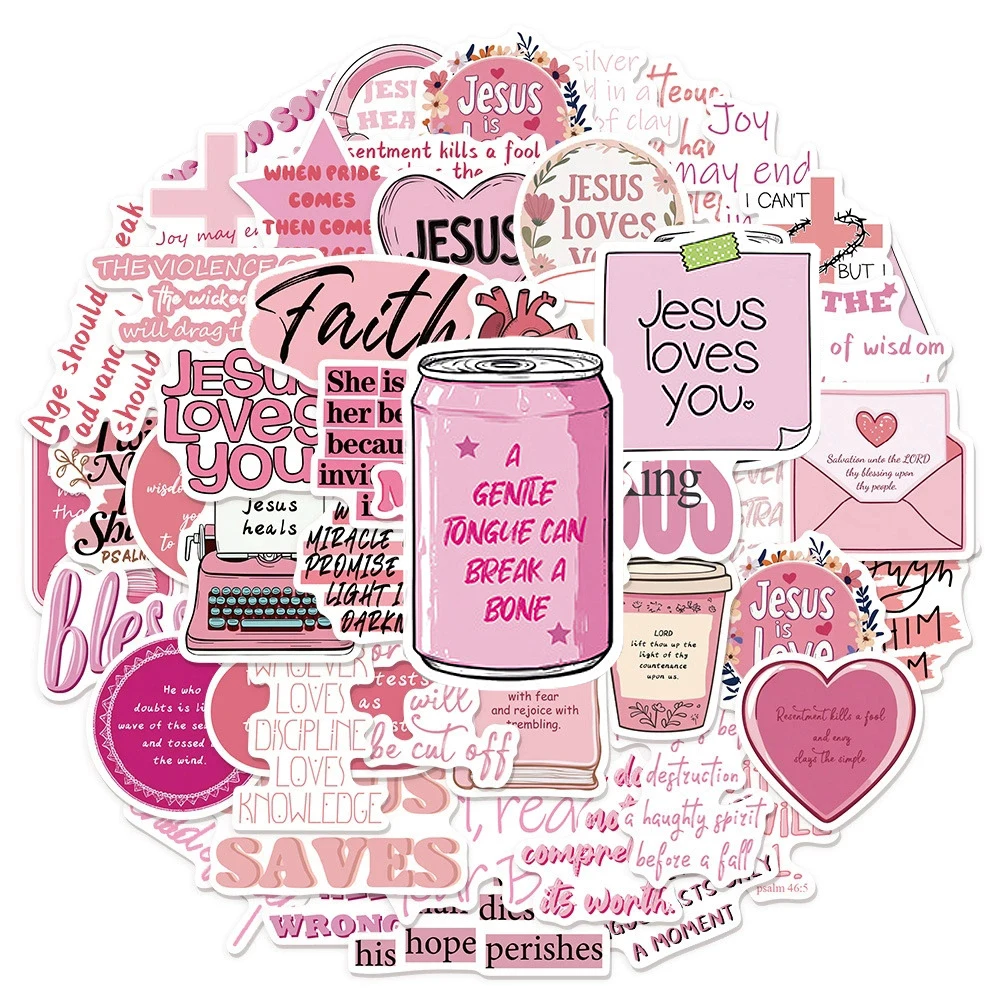

10/30/50pcs Cartoon Pink Bible Jesus Christ Stickers Waterproof DIY Notebook Suitcase Phone Aesthetic Graffiti Decals Decoration