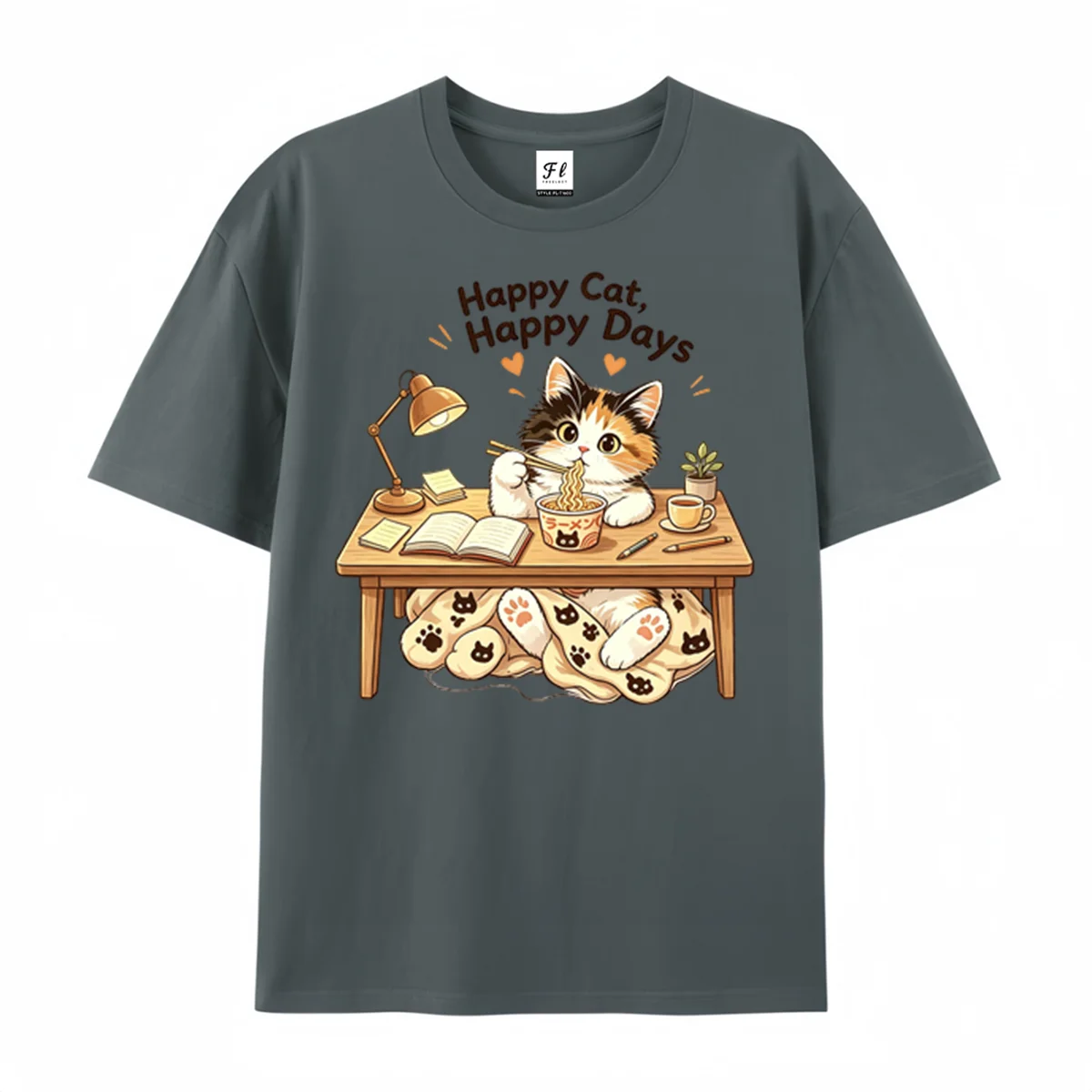 Ramen Kawaii Cat T-Shirt Cozy Kitty Graphic Tee for Cat Lovers Cute Funny Cat Print T-Shirt for Men And Women Intersting Tees