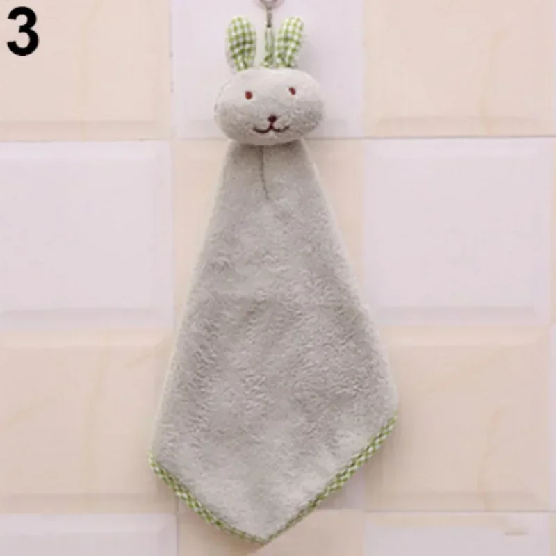 Soft Coral Fleece Plush Bath Towel Cute Rabbit Nursery Baby Hand Towel Cartoon Children Wipe Hanging Bathing Towel