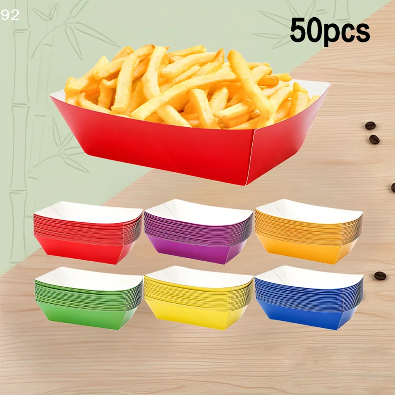 50Pcs Colorful Paper Food Boat Trays Disposable Paper Boats Containers Mini Kraft Food Serving Tray Boats Birthday Wedding
