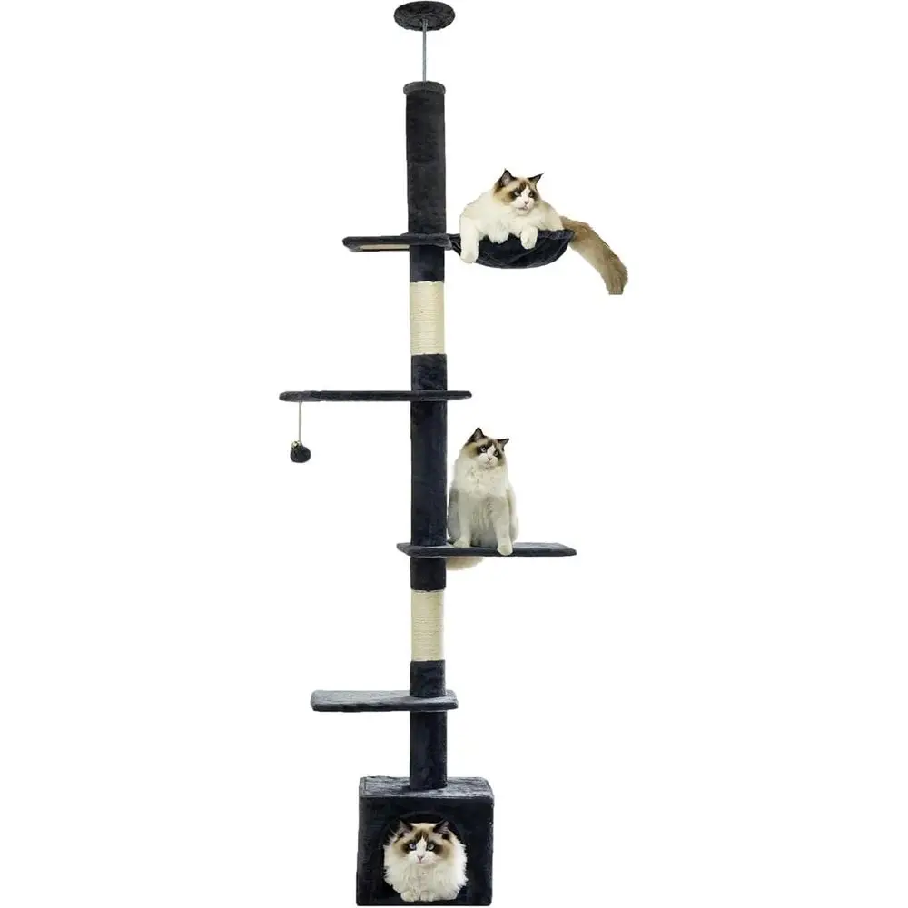 

Floor-to-Ceiling Cat Tower with Adjustable Levels, Activity Center featuring Cozy Condo, Hammock, Platforms, and Dangling Balls