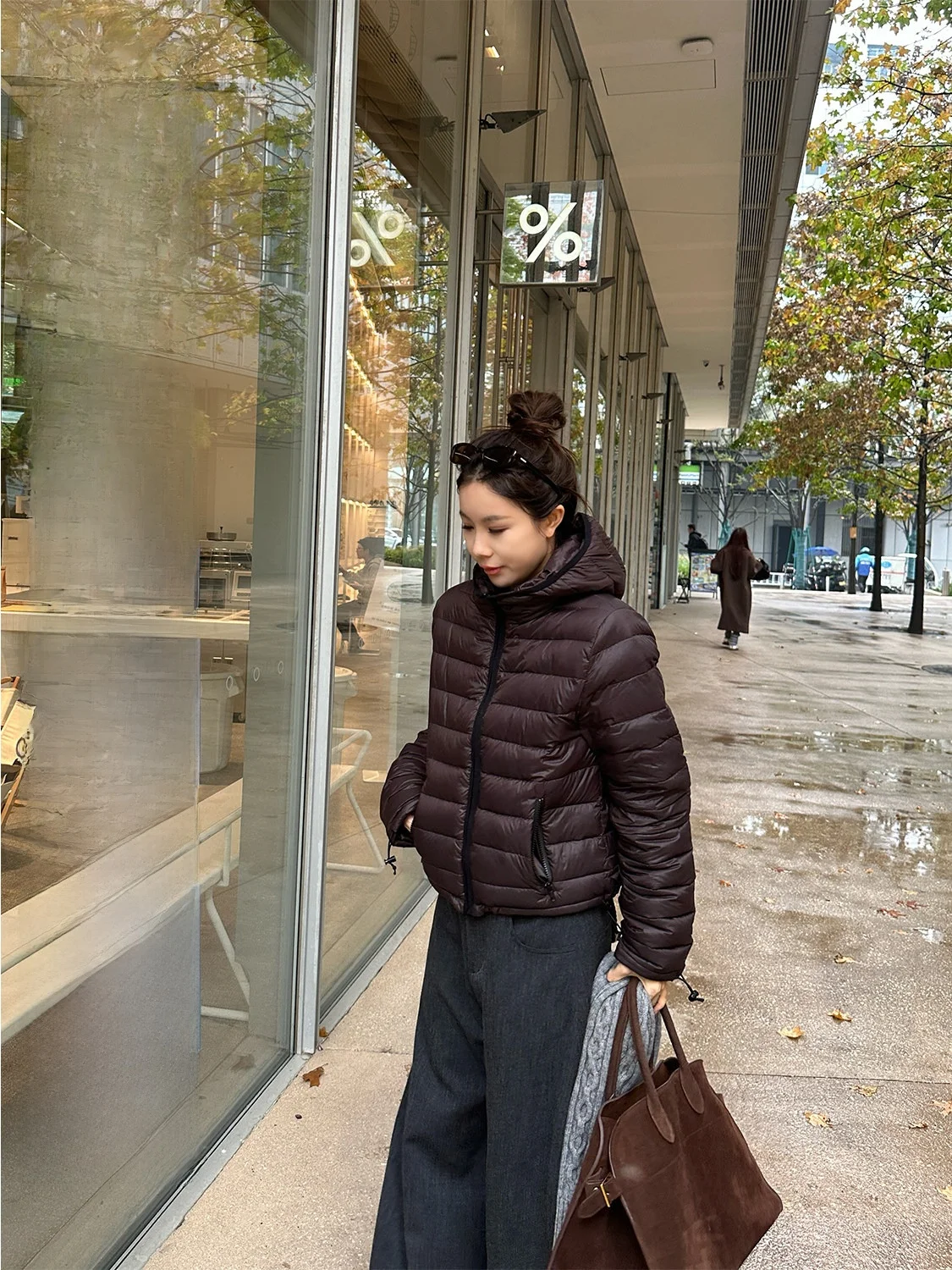 

D YANGJUN Winter 2025 Women's Brown ort Hooded down Jaet Du Feather Warm Casual Sle Non-Removable Hood Thiened Zipper