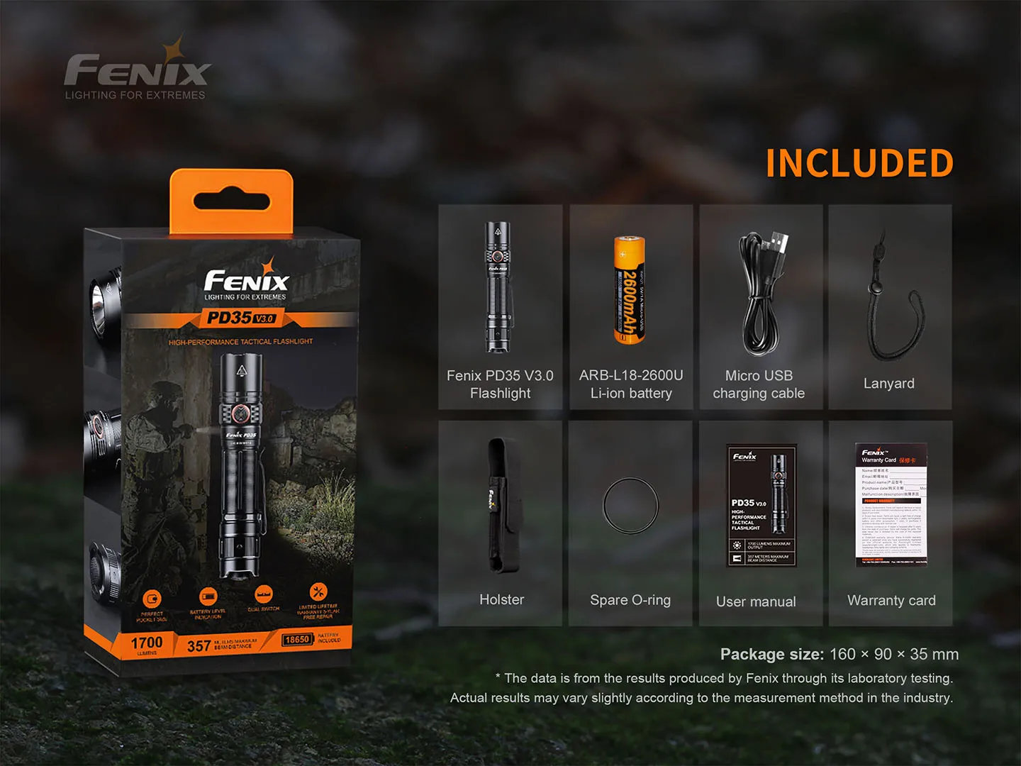 Fenix PD35 v3.0 1700 Lumen Flashlight with USB Rechargeable Battery--Green