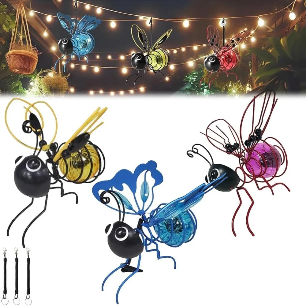 

High Quality Hanging Solar Insect Simulation Light LED Metal Simulation Bees Light With Spring Outdoor Light Garden Decoration