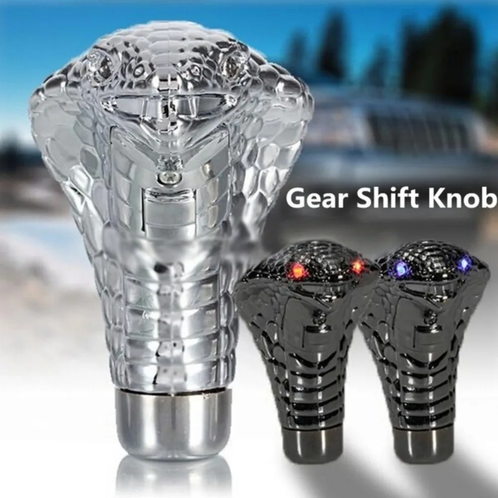 Universal Chrome Red Blue LED Eyes Car Cobra Manual Gear Shift Knob Snake Shifter