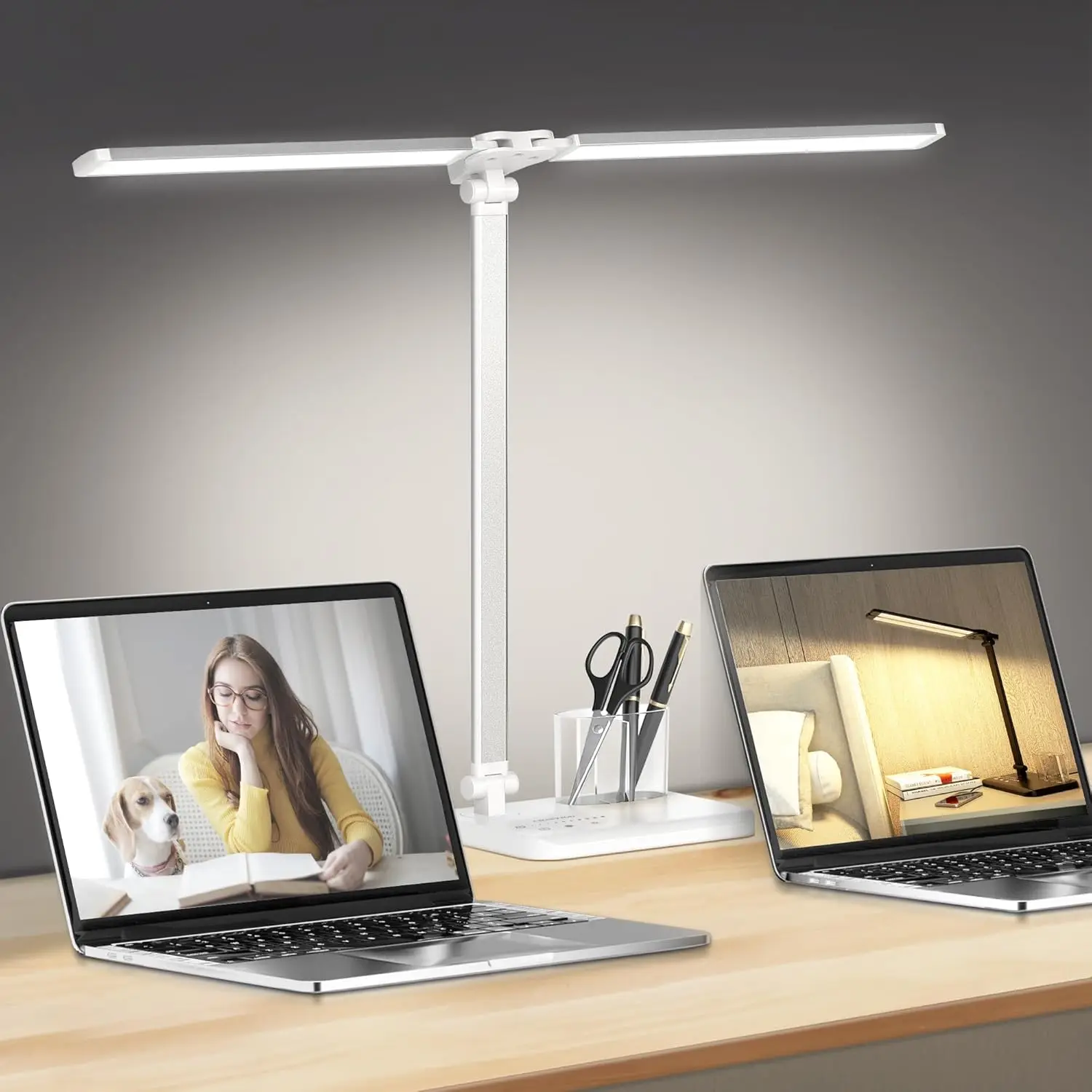 

LED Desk Lamp Dimmable Table Lamp with USB Charging Port, 50 Lighting Modes, Adjustable Foldable Dual Swing Arm Architec