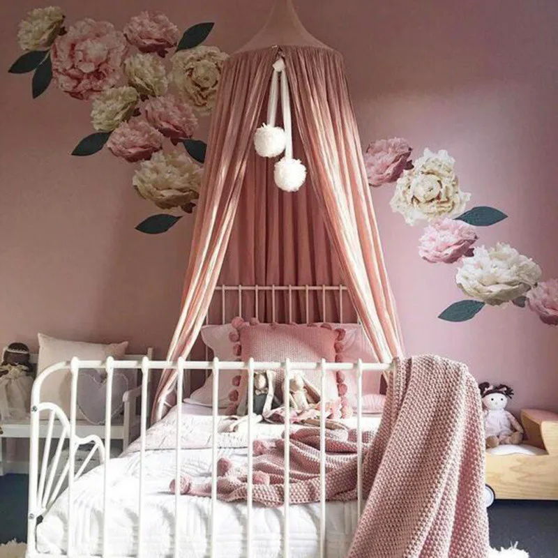 Flower Ball Bed Decor Baby Bed Hanging Canopy Pompom Drop Ornament Baby Crib Accessories Wall Pendant Decoration for Kids Room