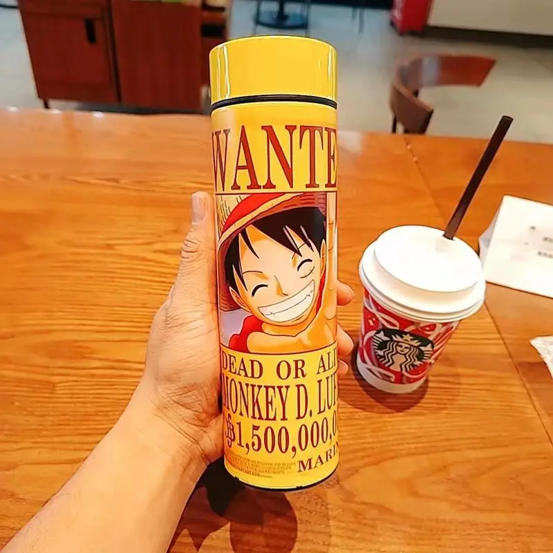 One Piece anime two-dimensional water cup insulation cup Luffy 304 stainless steel smart cup male and female students gift new