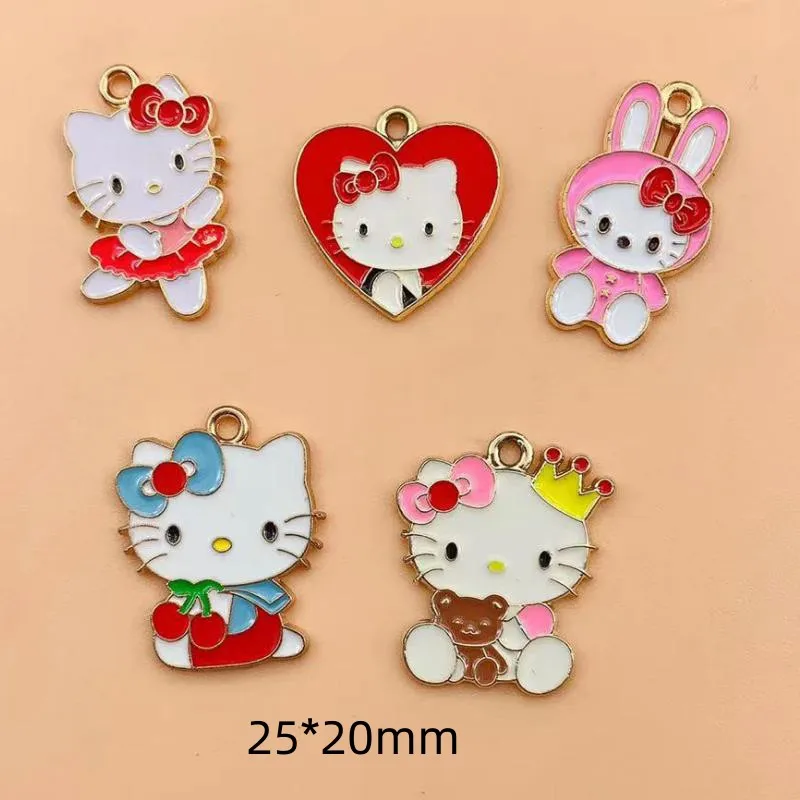 10PCs Cute Cartoon Cat Charms Multicolor Animal Enamel Gold Color Metal Pendants DIY Necklace Bracelets Jewelry Making