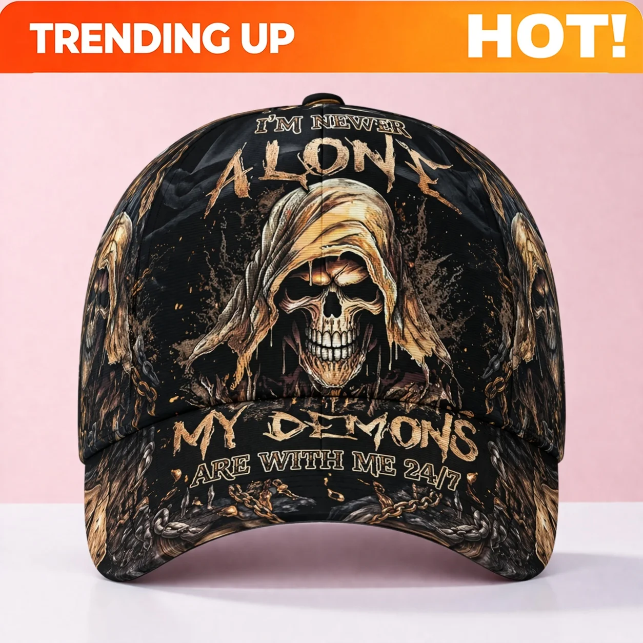 Custom Gothic Skull Baseball Cap with Full Skull Print - Adjustable Lightweight Suitable for Skull Enthusiasts, Collectible Goth