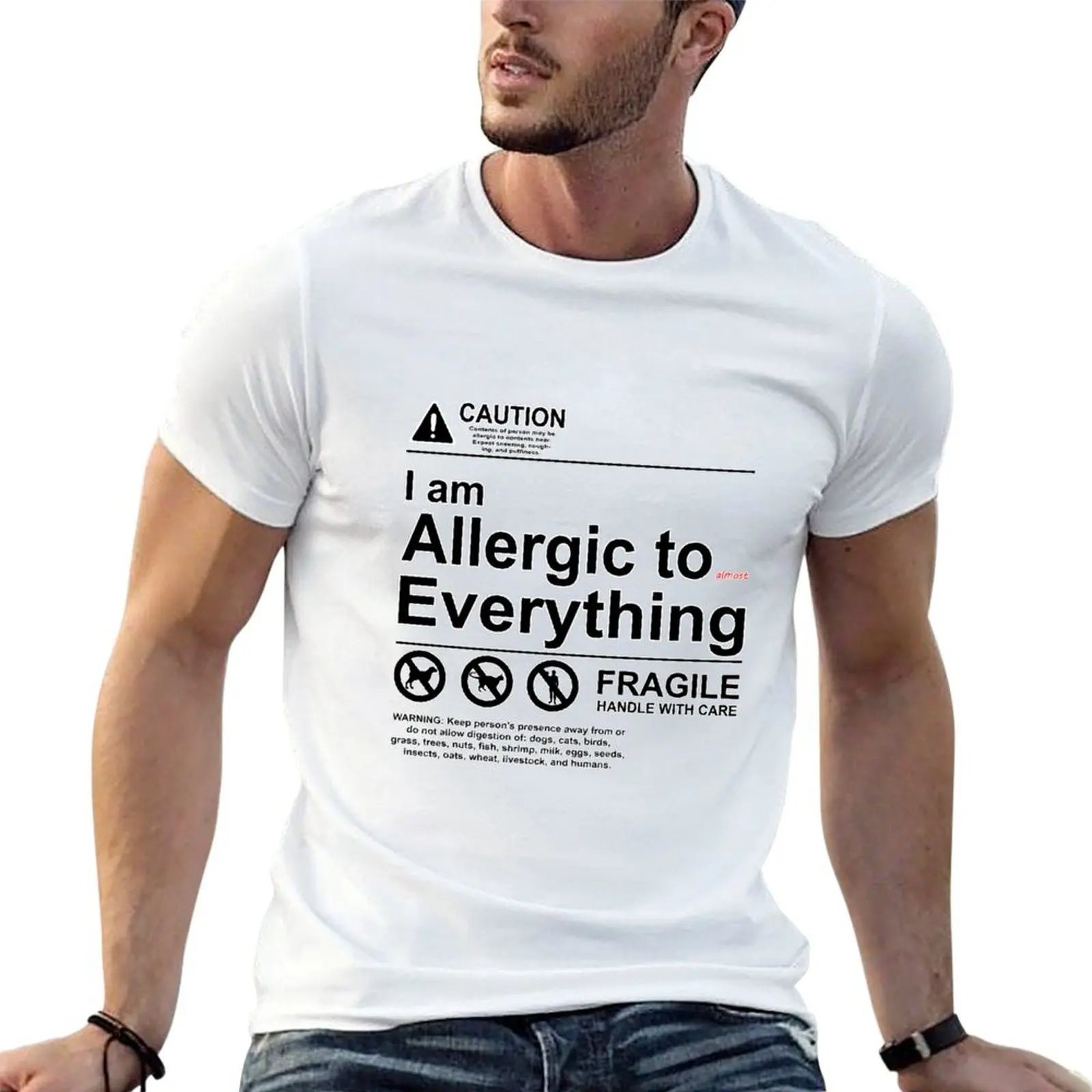 I am Allergic to Almost Everything - Black Font T-Shirt Retro Graphic Print T-Shirt