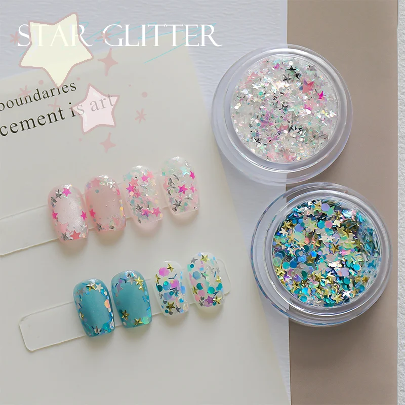 1 Box Star Shape Color Holographic Laser Nail Glitter For Nail Art Charm Decoration Manicure Accessories Design