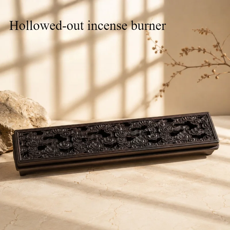 New Chinese Style Cloud Hollow Out Solid Wood Alloy Incense Stick Coil Incense Burner Household Study Room Meditation Ornament
