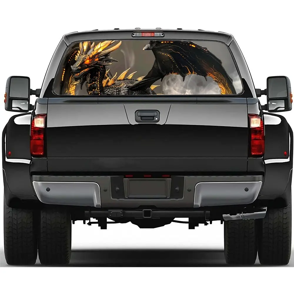 

Dragons with Burning Eye Car Rear Windshield Sticker Truck Window See Through Perforated Back Window Vinyl Decal Decoration Gift