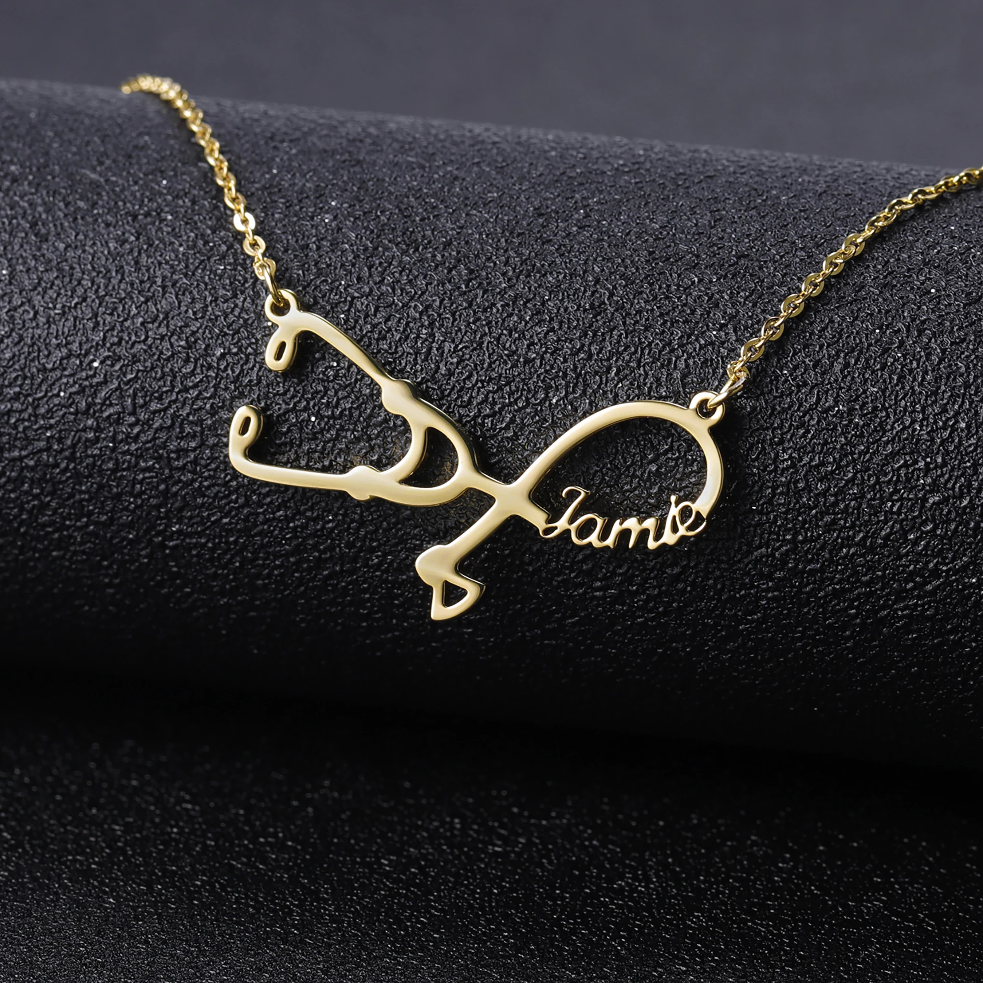 

Персонализированное ожерелье со стетоскопом с гравировкой имени для медицинских работников, позолоченная сталь, ювелирные изделия на заказ, уникальный символ профессии