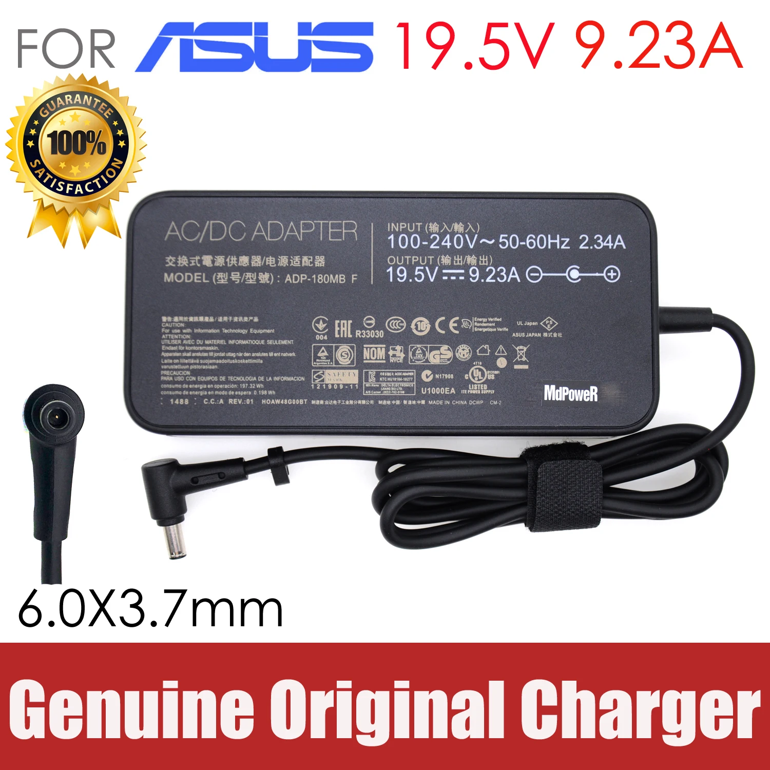 Original 19.5V 9.23A 180W 6.0X3.7mm Laptop AC Adapter Power Charger For Asus GX531GM ROG2 S7C FX95 S5CSS5CM ROG3 GX531