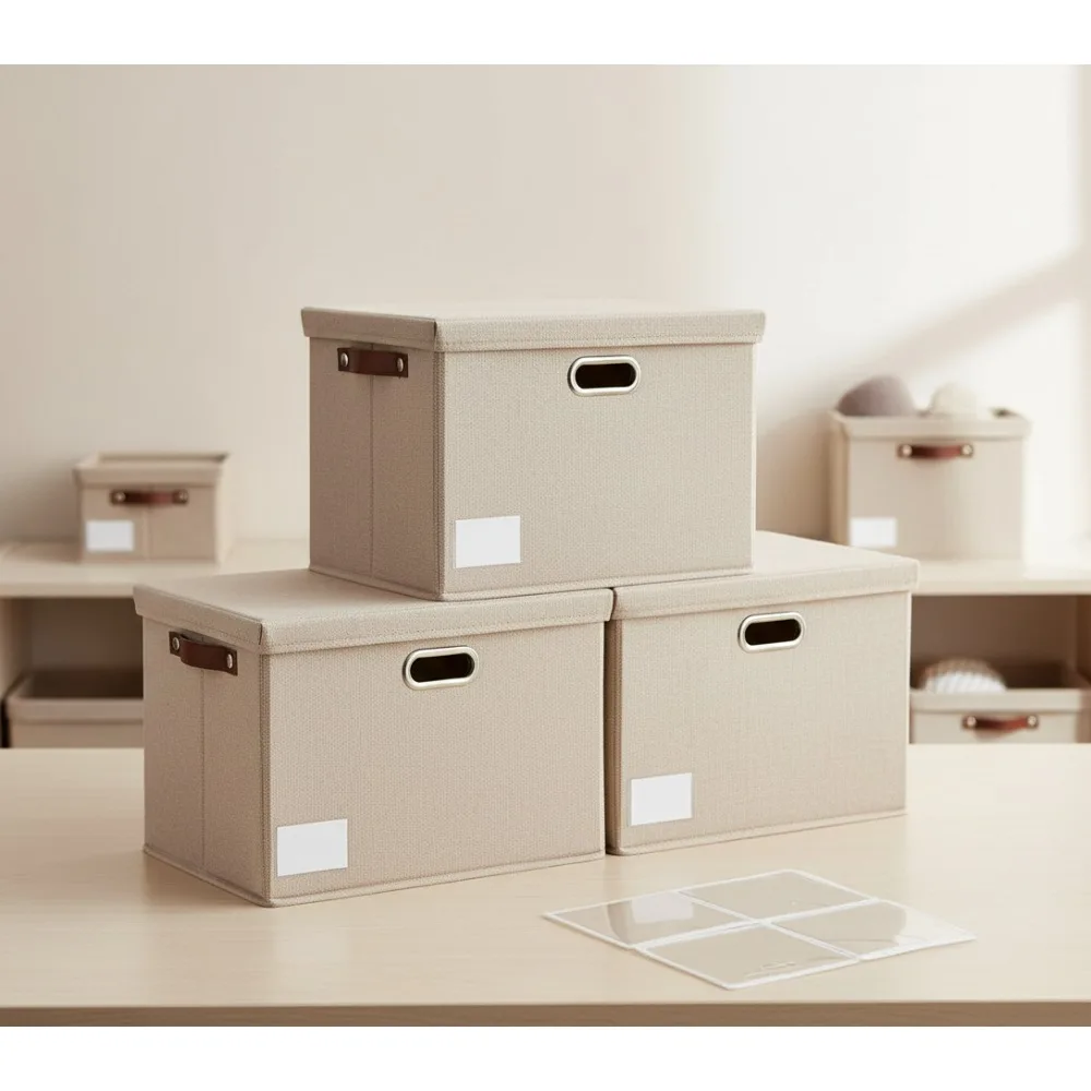 

17-дюймовые складные контейнеры для хранения с крышками, штабелируемые органайзеры для домашнего шкафа, офиса, детской комнаты