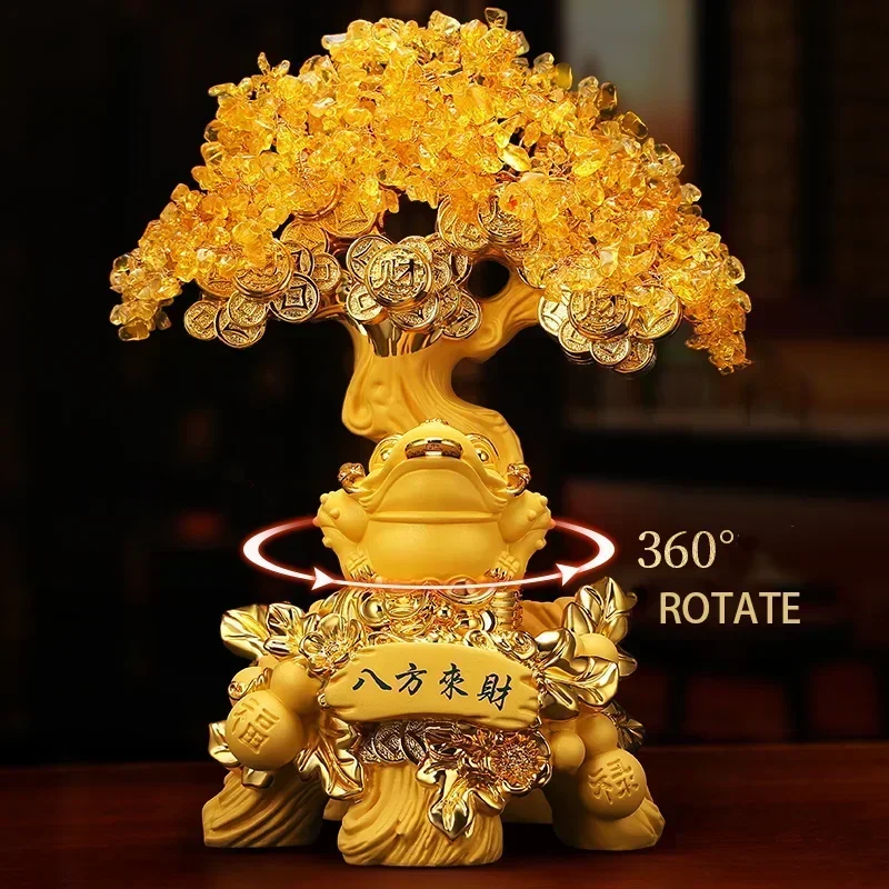 

God of Wealth, GoldenCicada, Money tree lucky ornaments，Resin Modern Art Sculpture rotatable，Home living room decoration crafts