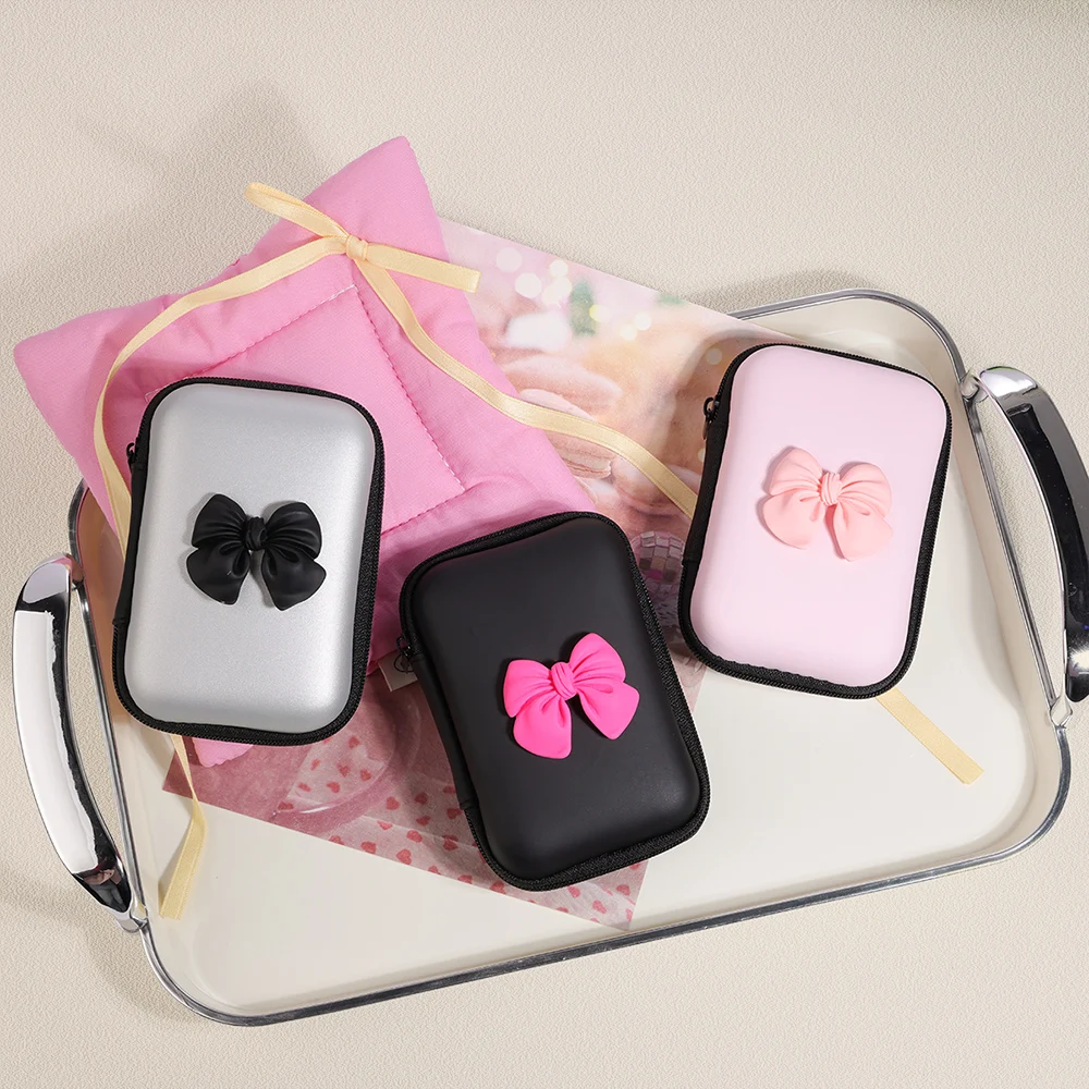 3D Love Heart Bow-knot Travel Storage Bag Charging Case Earphone Package Zipper Bag USB Cable Organizer Electronics Storage Box