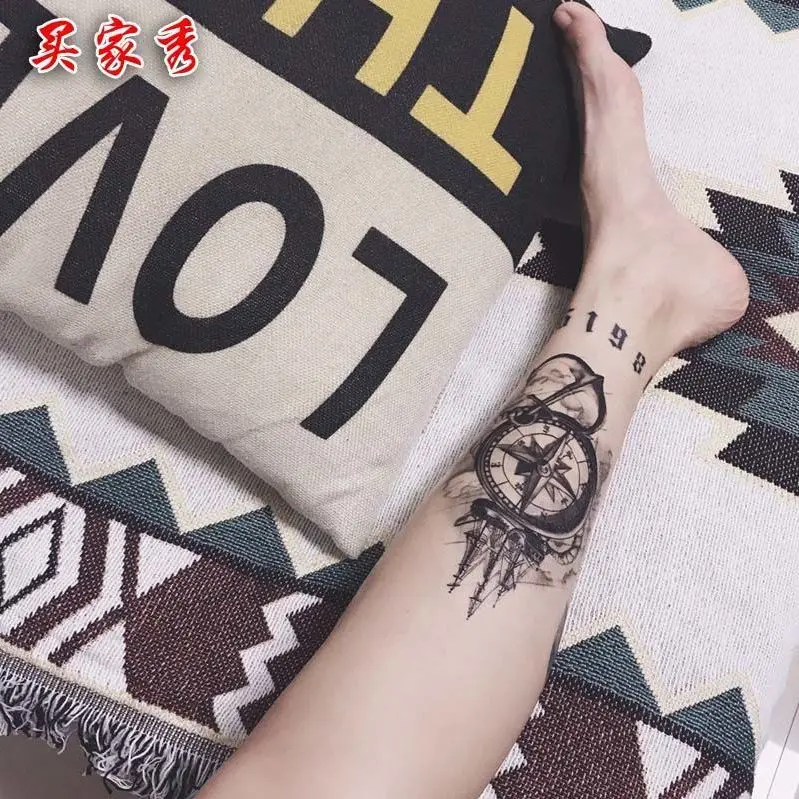 Tatuaje falso con ancla de brújula duradera para mujer y hombre, tatuaje artístico para brazo, Tatuajes Temporales Punk, Tatuajes Temporales impermeables