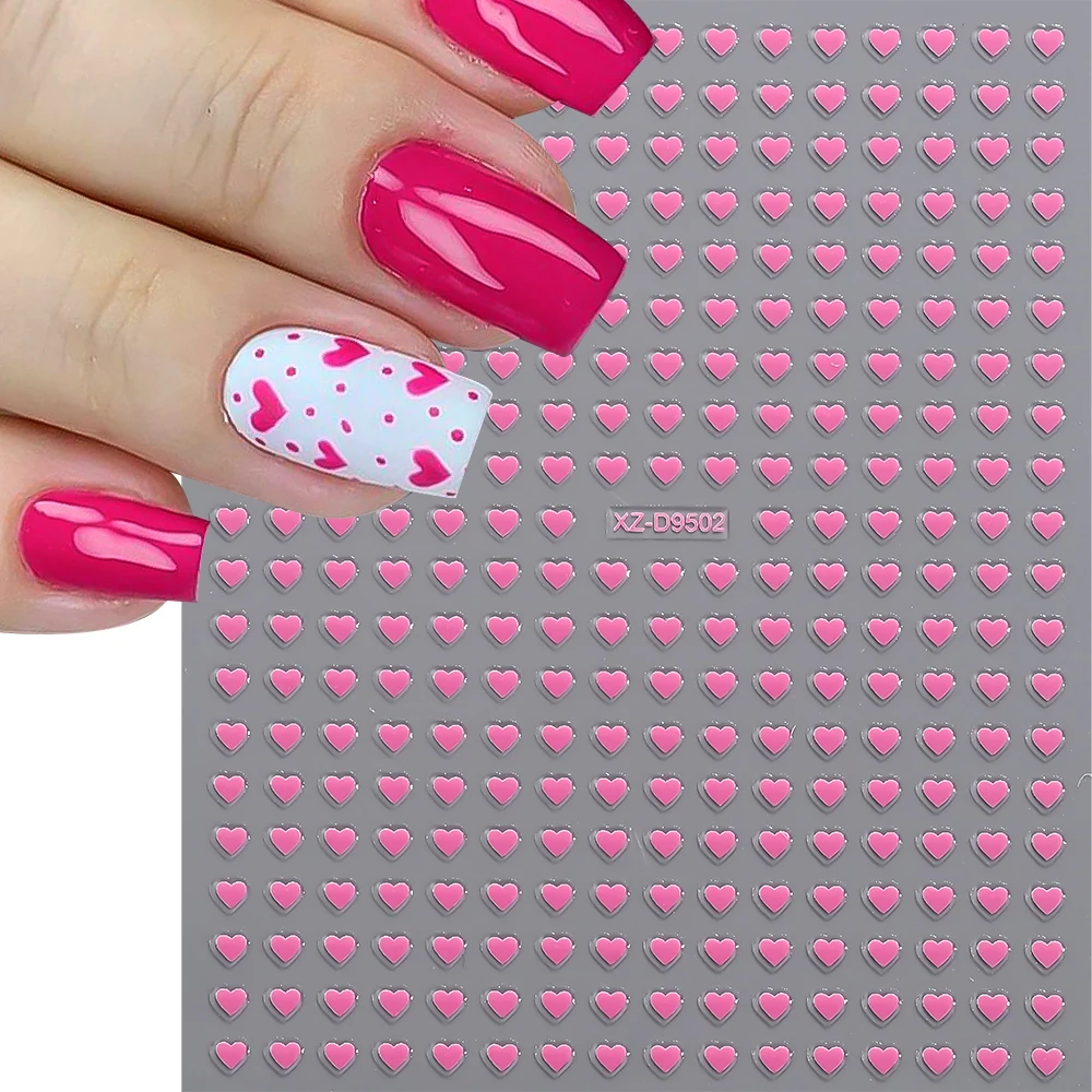 8pcs 3D 2mm Hearts Nail Stickers 8-Color Little Dot Love Heart Nail Decals Self-Adhesive Slider Valentine Manicure Decorations