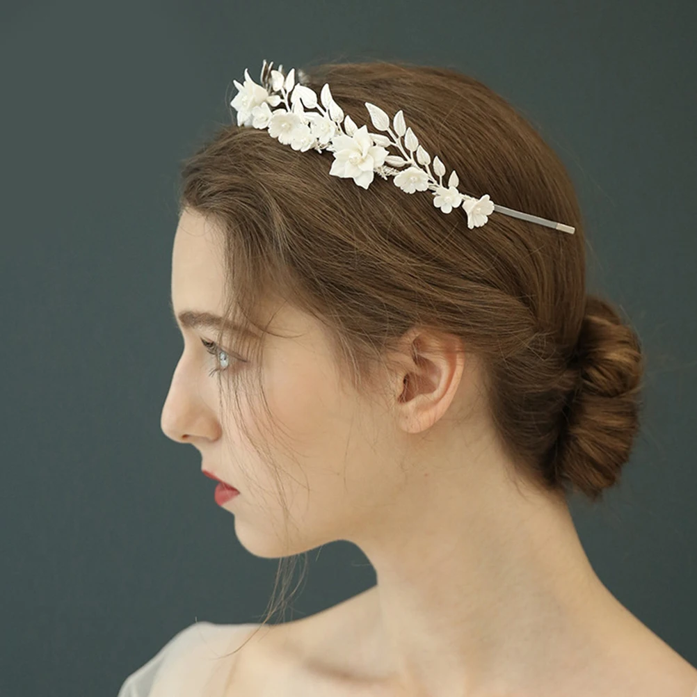 

Crown Headband Headdress Bridal Headband Wedding Hair Accessories Elegant Pearl Flower Leaves Lightweight Comfortable