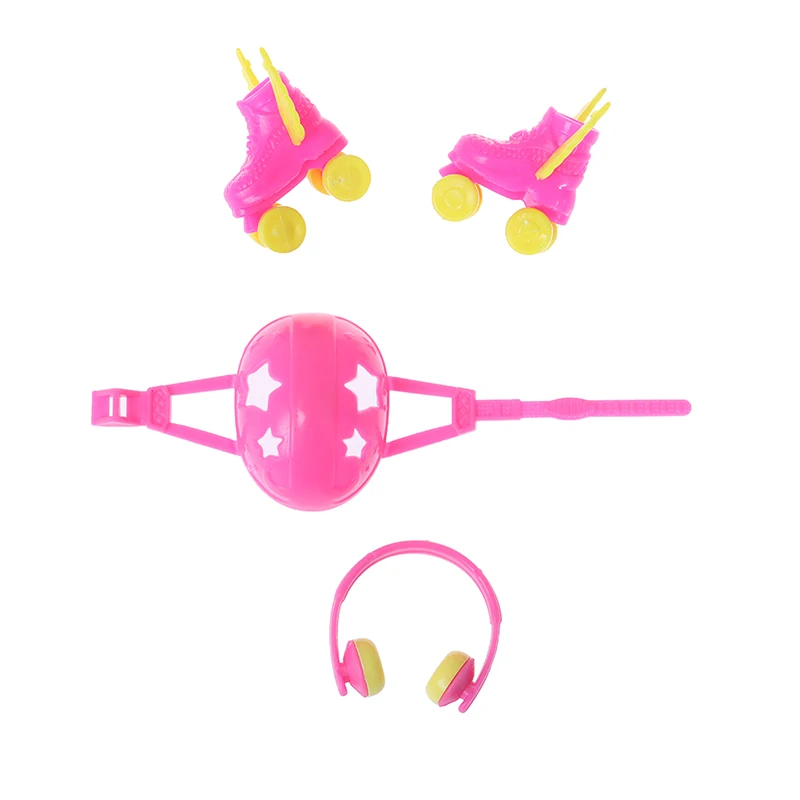 4PCS Decorative Roller Skate Fancy Doll Shoes headset helmet For  Kids