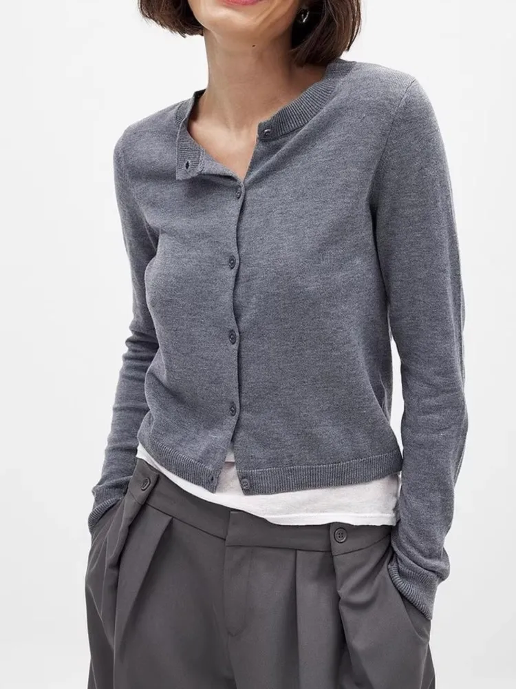 Women's Clothing Solid Color Sweater Round Neck Long Sleeves Cardigans All-match Loose Simple Style Comfortable Commuting Casual