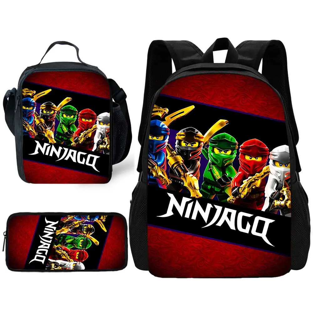 Cartoon Game Child School Backpack with Lunch Bags ,Pencil Bags ,School N-ninjagos Bags for Boys Girls Best Gift