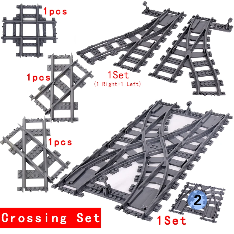 MOC City Train Rail Crossing binari flessibili Forked Straight curvi Rails Switch Building Block mattoni giocattoli creativi fai da te