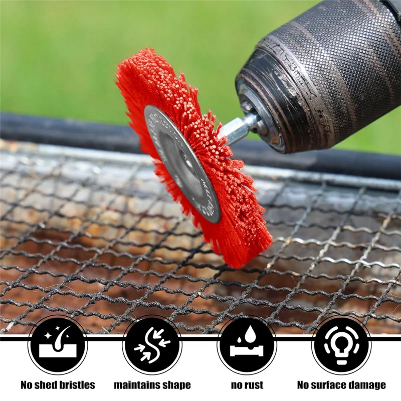 

9 Pack Nylon Filament Abrasive Brush Set Abrasive Nylon Brushes With 1/4 Inch Hex Shank For Rust Removal And Cleaning-A79G