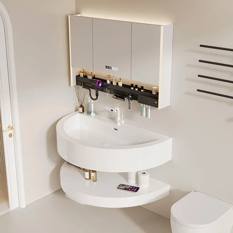 

Простой шкаф для ванной комнаты, круглая раковина специальной формы, одинарный туалетный столик для ванной комнаты с верхней раковиной и шкафом для хранения, дерево