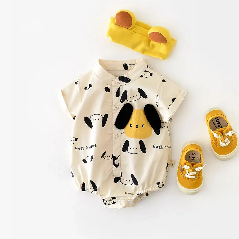 LILIGIRL Summer Baby Clothes Newborn Boys  Clothing Cute Doggy Girl One Piece Baby Outfit Hoodie With A Big-eared Puppy Pattern