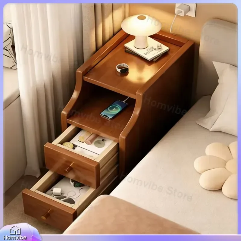 Solid Wood Bedside Table Small Ultra Narrow Nightstand for Bedroom Living Room Gap Side Table Removable Storage Locker
