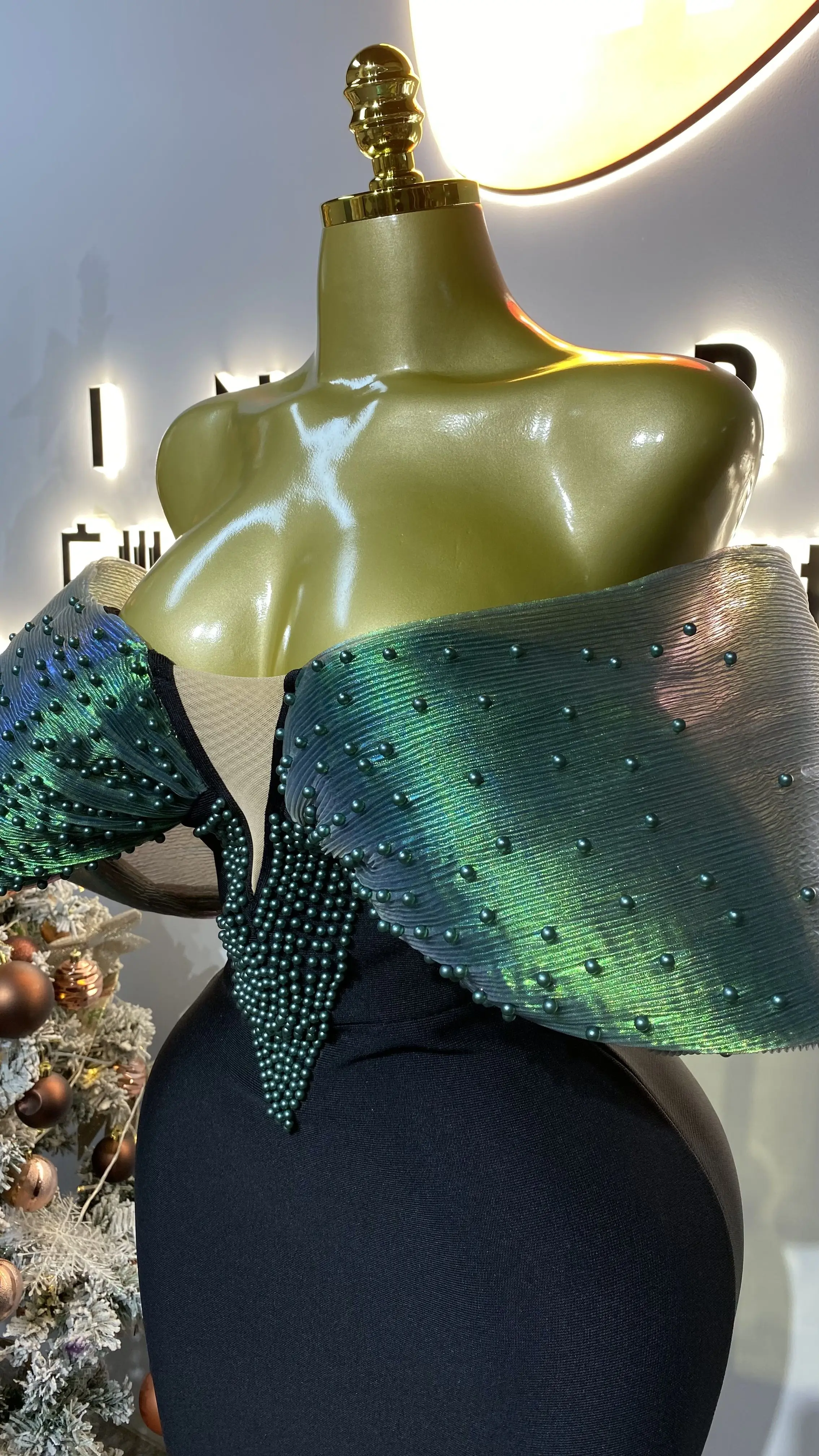 Luxury beaded evening gown, elegant heavy beaded formal long dress, deep V-neck mermaid bandage dress-GZXX315