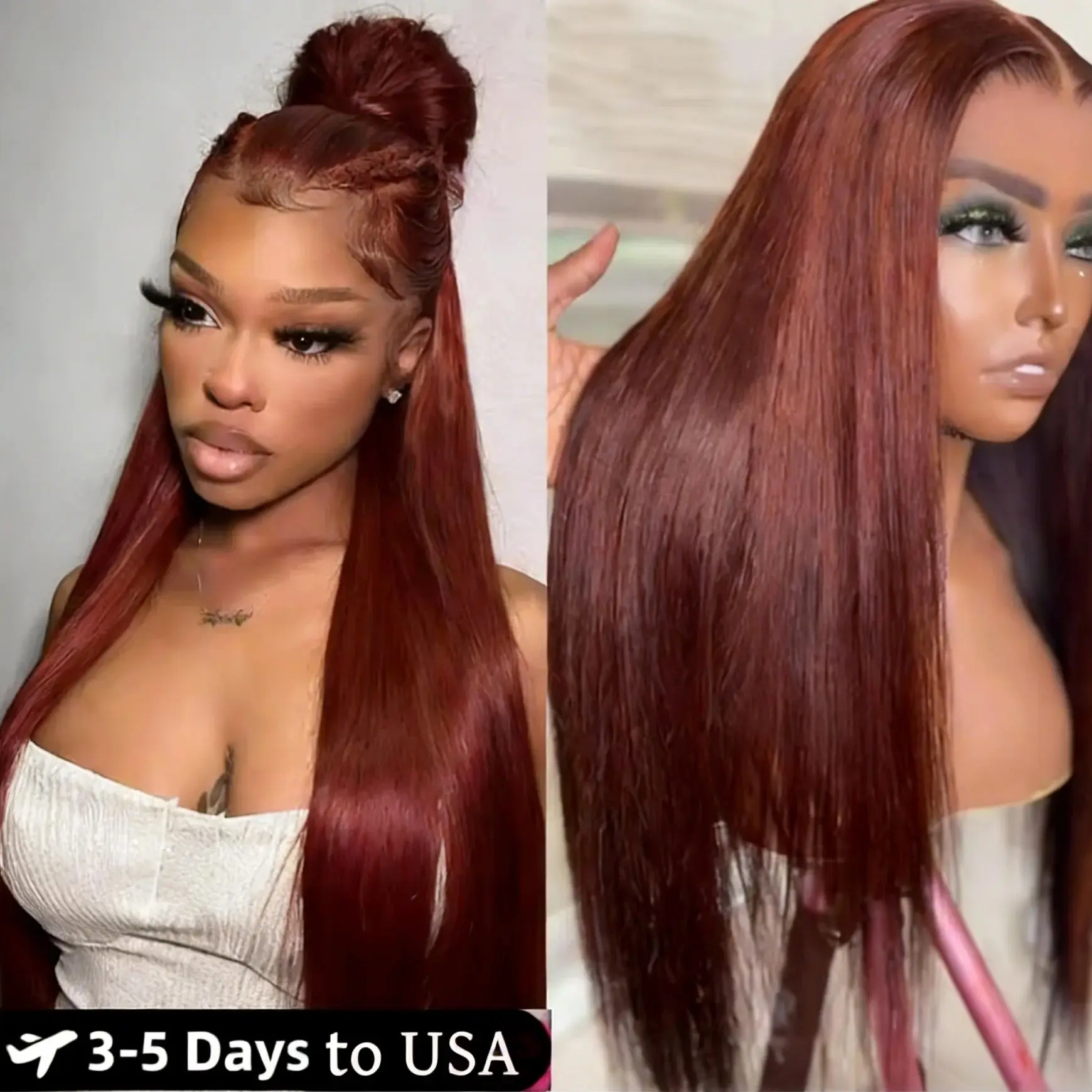 

Красно-коричневый парик с кружевной передней частью HD 13x6, 100% натуральные бразильские волосы, прямые, окрашенные в красно-коричневый цвет, с предварительно выщипанной линией роста волос