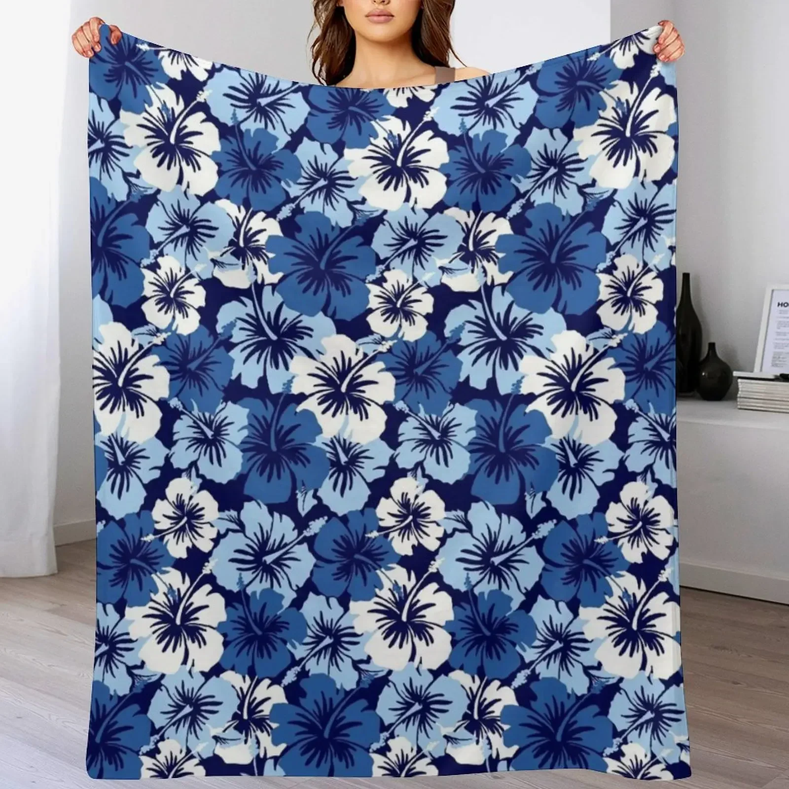 

Epic Hibiscus Hawaiian Floral Aloha Shirt Print - Blue Throw Blanket Weighted blankets and throws Blankets