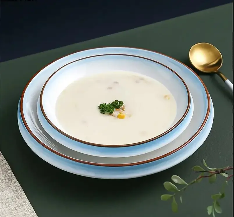 

Nordic Style Ceramic High Foot Dinner Plate Restaurant Soup Home Kitchen Fruit Salad Solid Color Tableware