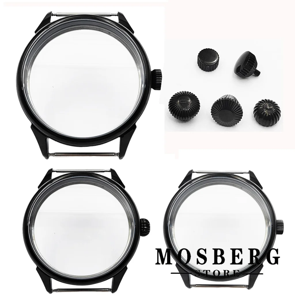 

42mm Black Watch Case Solid 316L Stainless Steel For ETA 6498 6497 Sea Gull ST3600 Movement Watches Accessories Parts