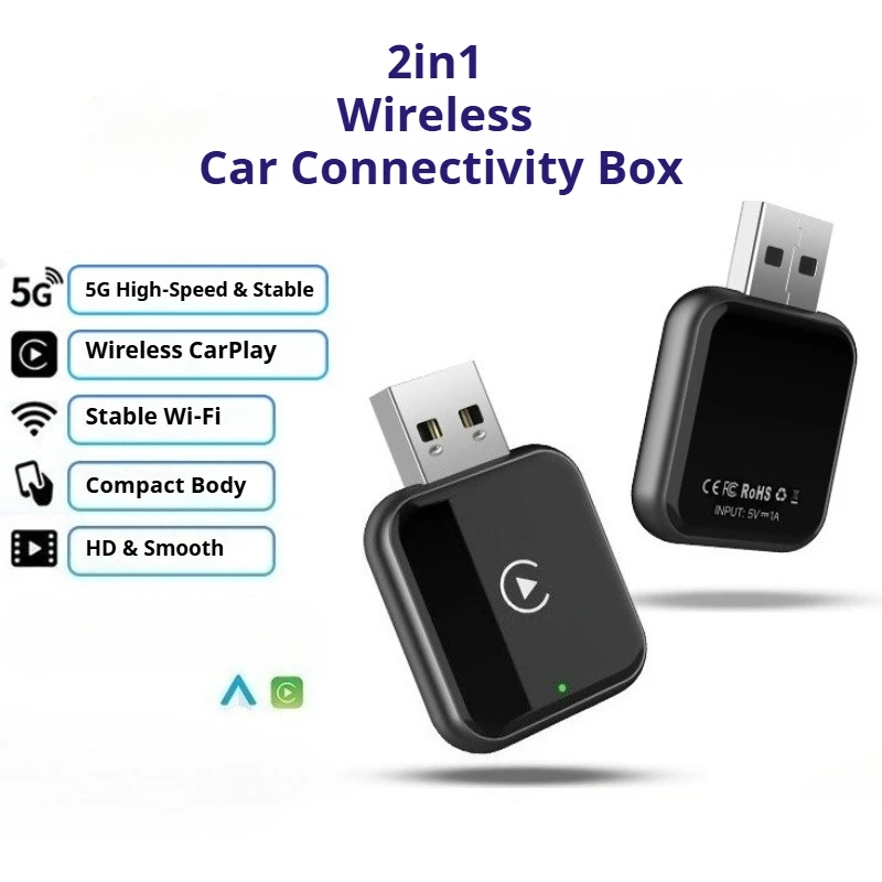 2in1 Wireless CarPlay Android Auto Adapter Smart Mini AI Box USB Dongle Plug Play High Quality Car Accessory Intelligent System